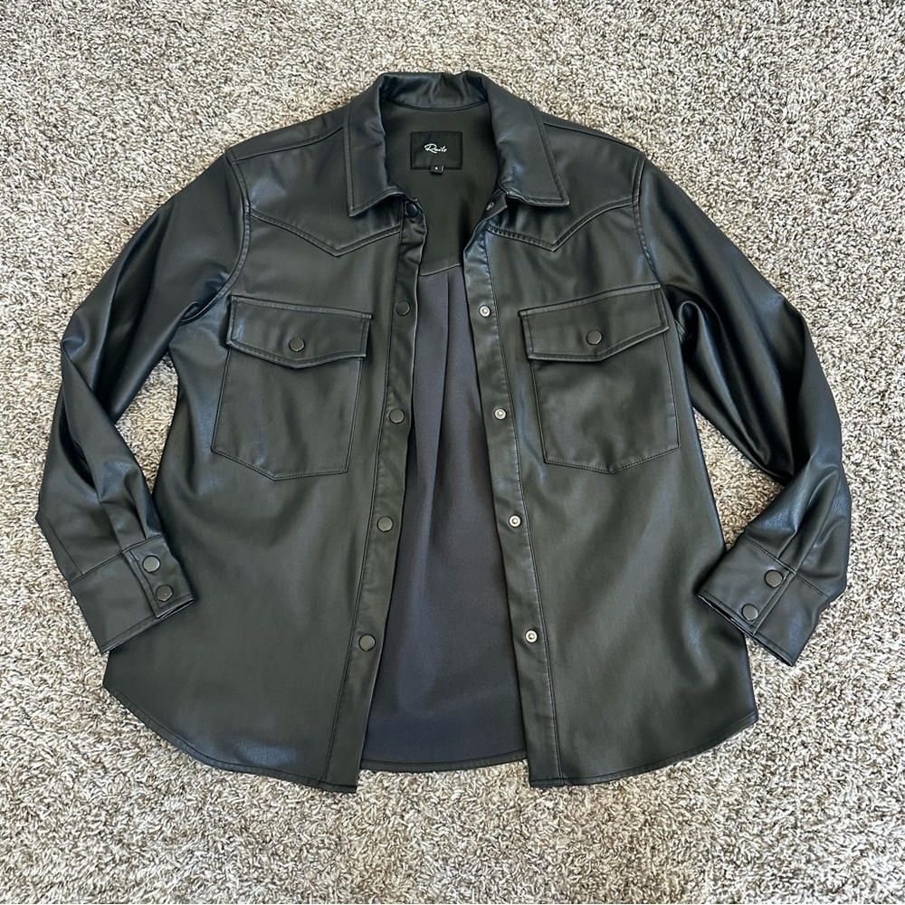 Rails Black Faux Leather Shirt Jacket - Picture 2 of 8